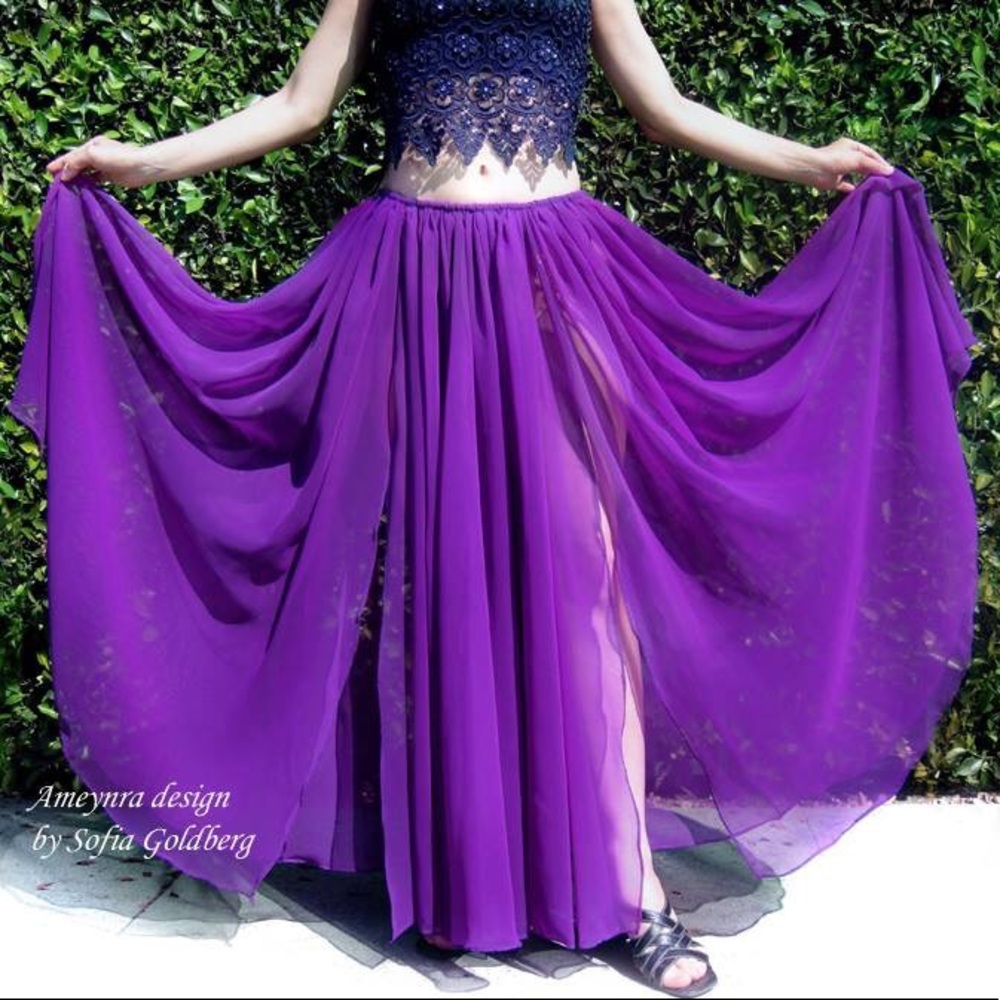 Purple Chiffon Skirt 2 slits Ameynra design New